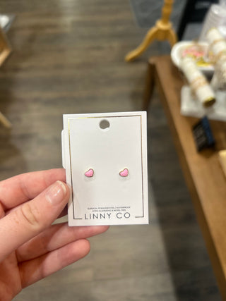 Nora Heart Pink Screwback Stud Earrings - Chickie Collective