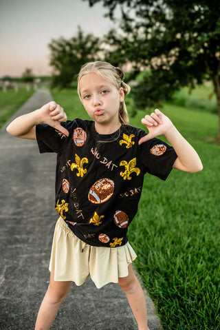 Who Dat Sequin Black & Gold Tee Game day    - Chickie Collective