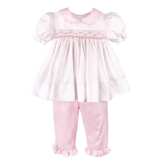 Top and Pant Set with Corded Smocking - Pink Dot Fabric - Chickie Collective