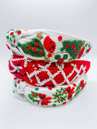 Christmas Headband with Beaded Wreath Designs:White Headband    - Chickie Collective