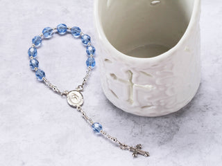 Sterling Silver Blue Baby Rosary Baptism Gift for Boys - Chickie Collective