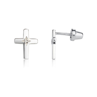 Sterling Silver Diamond Cross Earrings for Baptism Gift - Chickie Collective