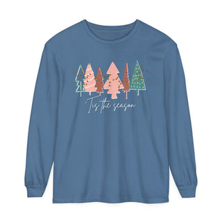 Tis the Season Christmas Tree Shirt | Comfort Colors Long-sleeve Blue Jean S  - Chickie Collective