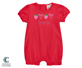 Baby Girl Red Puff Sleeve Romper  - Strawberry Designs