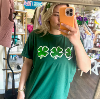 Sequin Embellished Green Clover T-shirt for St. Patrick's Day Celebrations - Chickie Collective