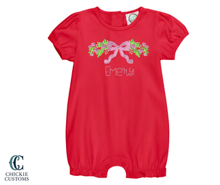 Baby Girl Red Puff Sleeve Romper  - Strawberry Designs