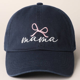 Mama Letter Bow on Top Embroidered Baseball Cap  NAVY ONE SIZE  - Chickie Collective