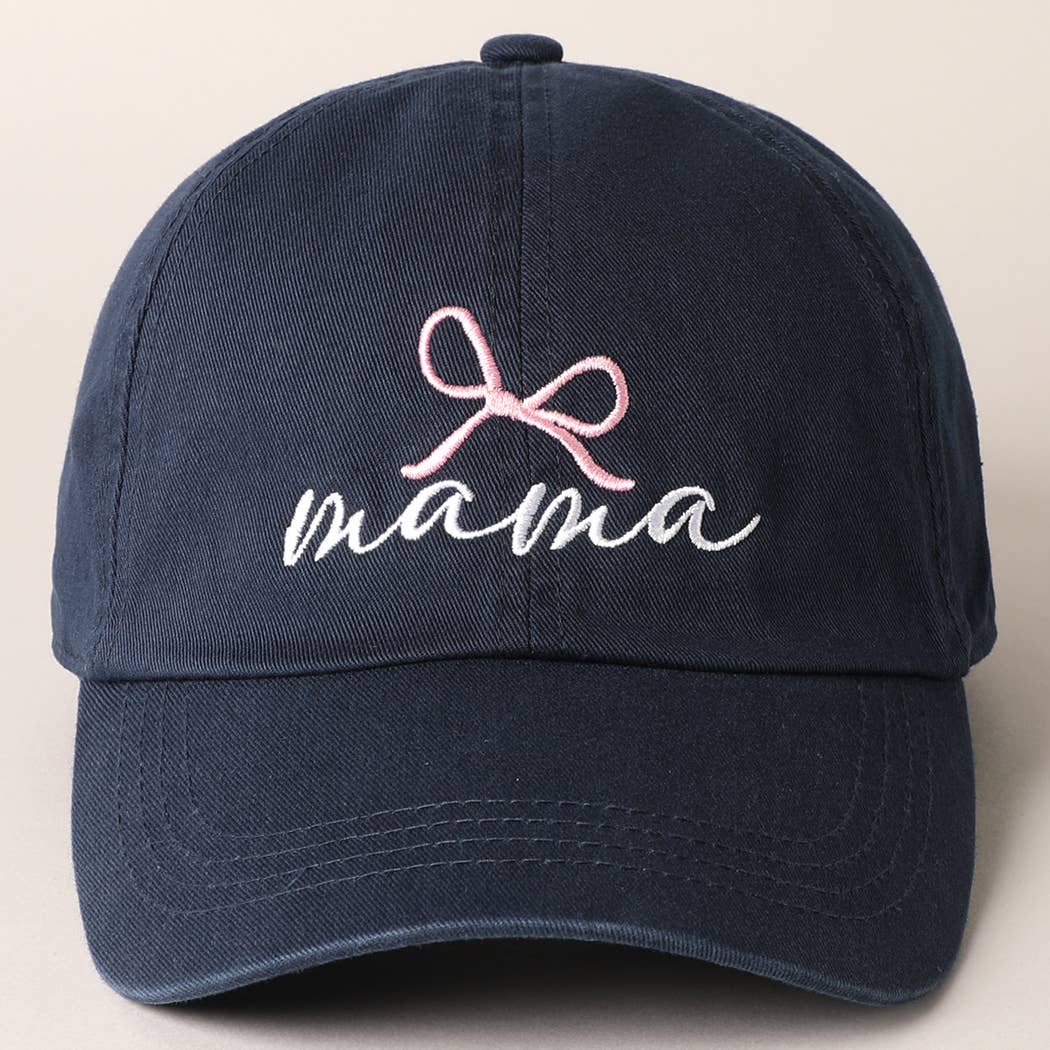 Mama Letter Bow on Top Embroidered Baseball Cap  NAVY ONE SIZE  - Chickie Collective
