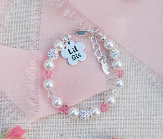 Sterling Silver Big Sister Bracelet with Flower Baby Gift - Chickie Collective