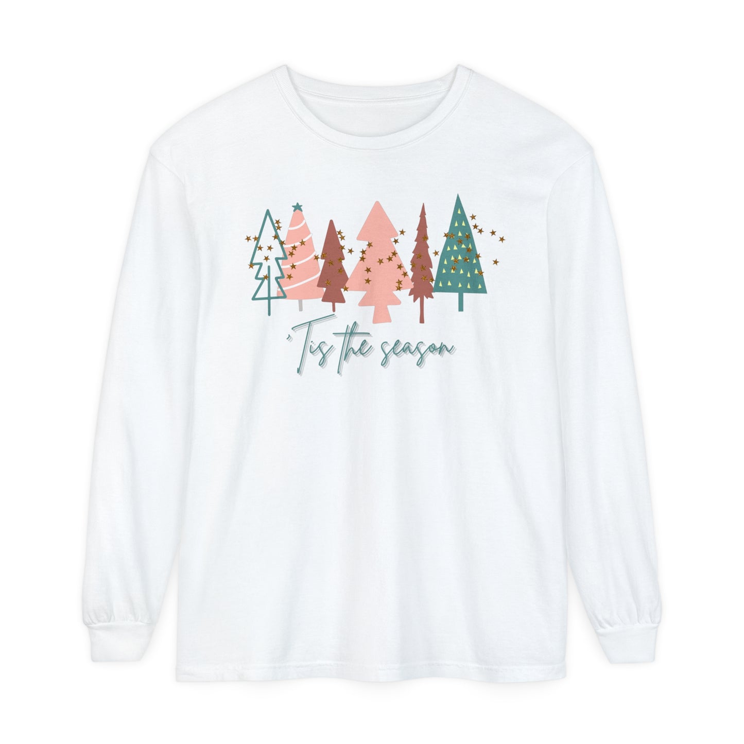 Elevate your winter wardrobe with the Women's 'Tis the Season White Christmas Tree Shirt from Printify, perfect for the holiday season and Christmas T-Shirt enthusiasts.