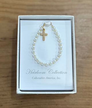 Gold Cross and Pearl Child Bracelet Bracelet    - Chickie Collective