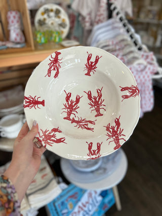 Watercolor Crawfish Serving Bowl White/Red 12x12x3.5 - Chickie Collective