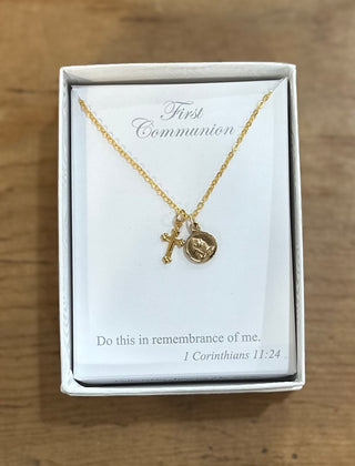 Praying Hands and Cross First Communion Necklace Necklace    - Chickie Collective