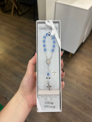 Sterling Silver Blue Baby Rosary Baptism Gift for Boys - Chickie Collective