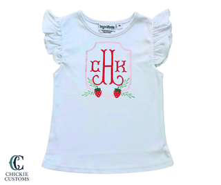 Girls Flutter Sleeve Shirt - Strawberry Designs