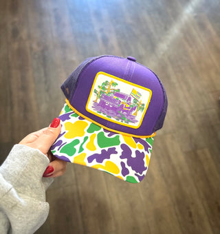 Mardi Gras Kids Camo Truck Trucker Hat Hats - Chickie Collective