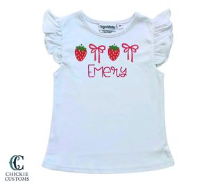 Girls Flutter Sleeve Shirt - Strawberry Designs