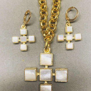 MOP Cross Necklace 21" Necklace    - Chickie Collective