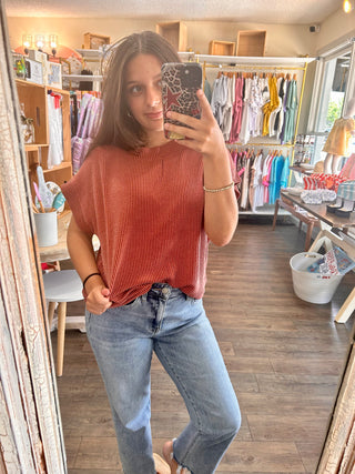 Raised Rib Cap Sleeve Top