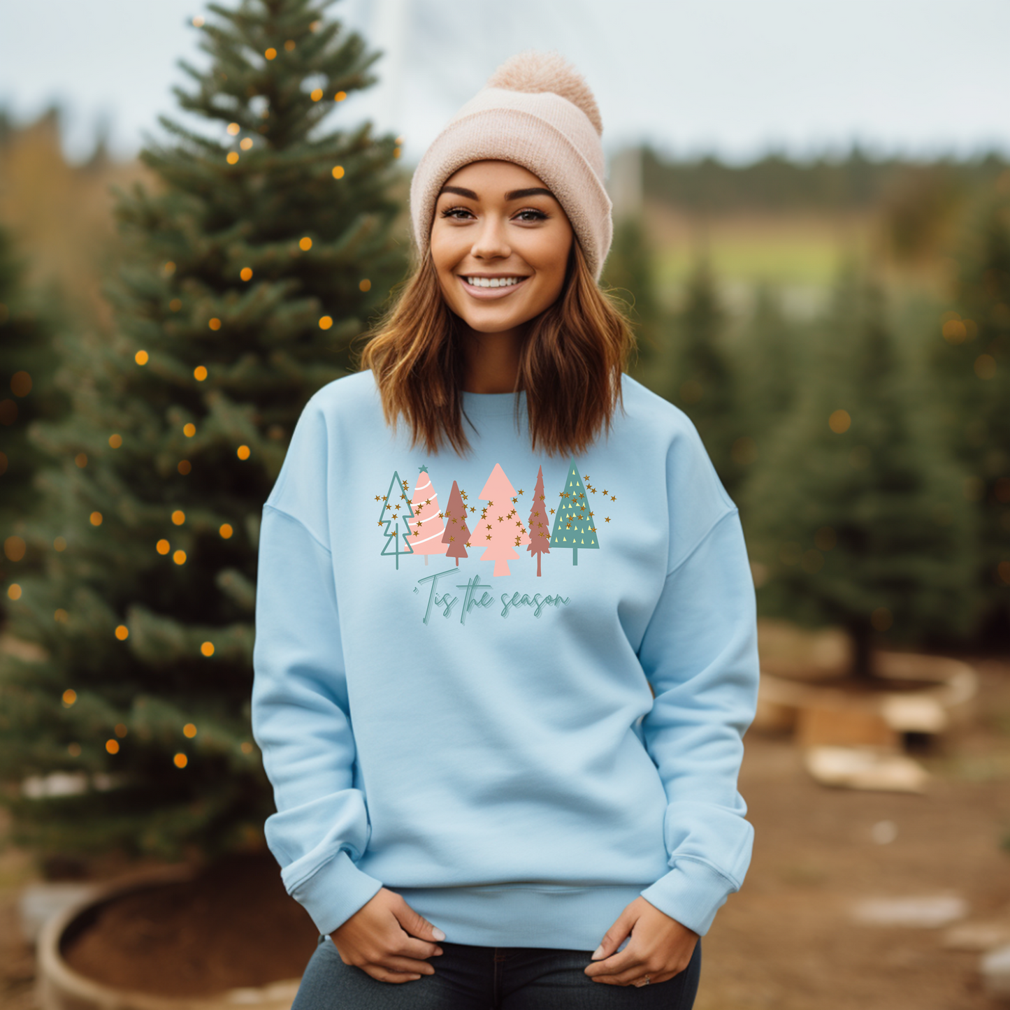 Light Blue Christmas Tree Sweatshirt |  Crewneck, Christmas Tree Sweatshirt, Holiday Sweaters for Women, Winter Sweatshirt Sweatshirt    - Chickie Collective