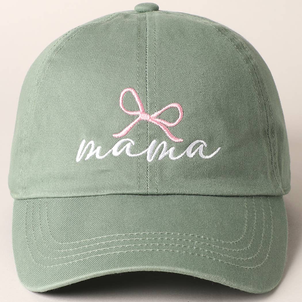 Mama Letter Bow on Top Embroidered Baseball Cap     - Chickie Collective