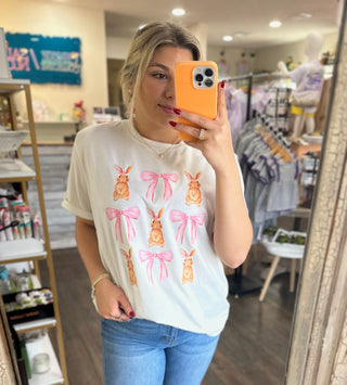 Playful Rabbit Bow Tie Graphic Tee - Chickie Collective