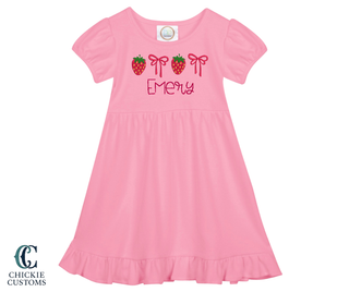Girls Pink Ruffle Dress Strawberry Designs