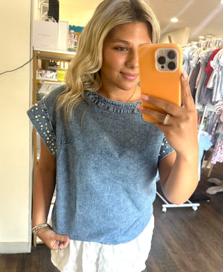 Women’s Dark Denim with Pearls Top Women's Top - Chickie Collective
