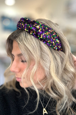 Mardi Gras Top Knot Sequin Headband Hair Accesories - Chickie Collective