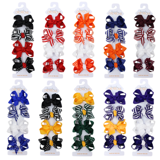 Collegiate Gift Set -3" Small Hair Bows on Snap Clip: Forest Green/ Yellow Gold - Chickie Collective