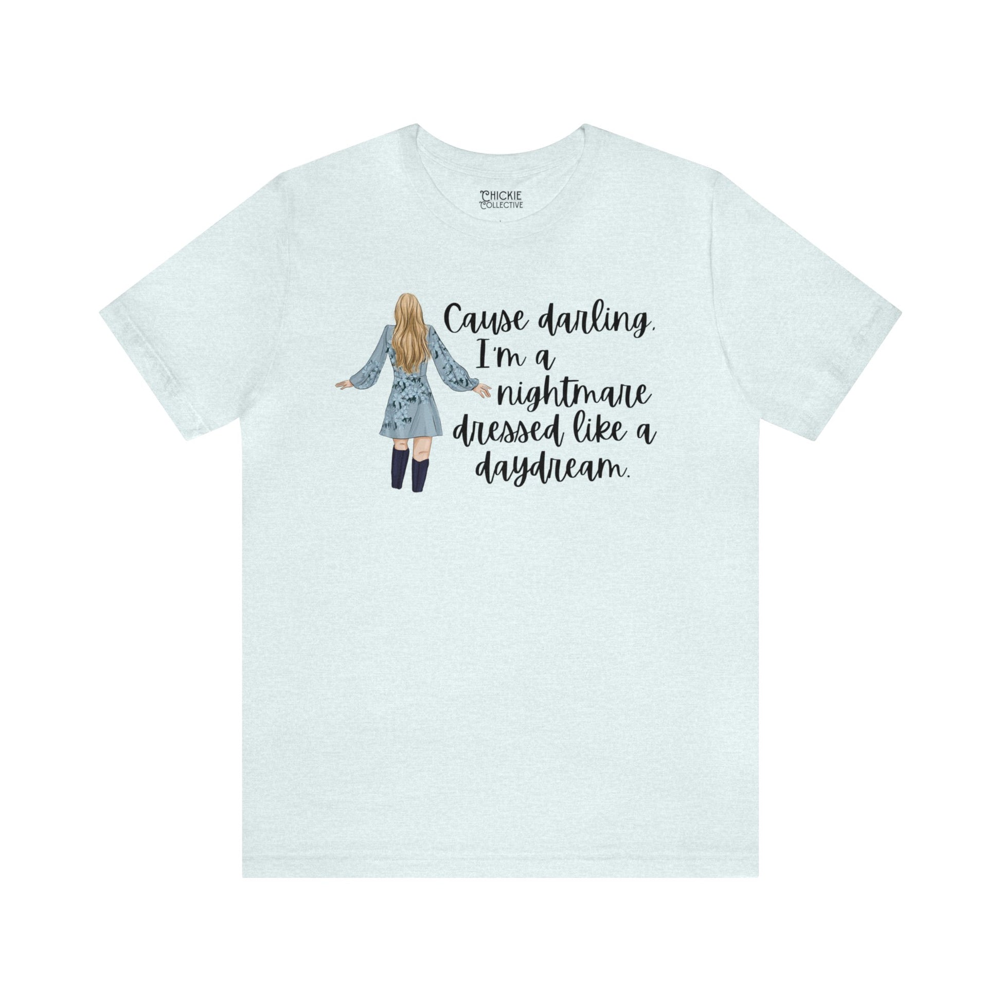 Taylor Swift Preppy Picture T-Shirt - Cause Darling I'm A Nightmare T-Shirt Heather Ice Blue S  - Chickie Collective