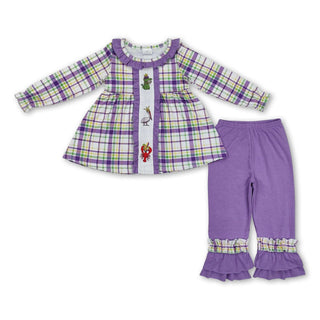 Mardi Gras Themed Plaid Alligator and Pelican Outfit for Girls - Chickie Collective