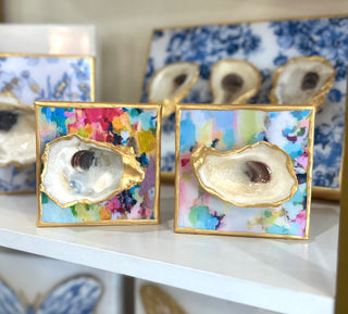 4x4 - Glazed Oyster on Printed Canvas Cross Artwork - Chickie Collective