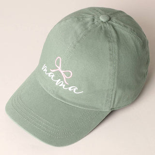 Mama Letter Bow on Top Embroidered Baseball Cap     - Chickie Collective