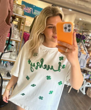 Lucky Clover Sequin Graphic Tee for St. Patrick's Day - Chickie Collective