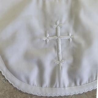 Embroidered Cross Christening Bib with Scallop Edge - Chickie Collective