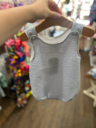 Classic Light Blue Seersucker Bubble Romper - Chickie Collective