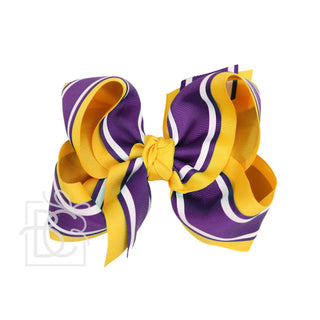 Purple and Gold Bow with White Bold Stripes Kids Hair Accessories - Chickie Collective