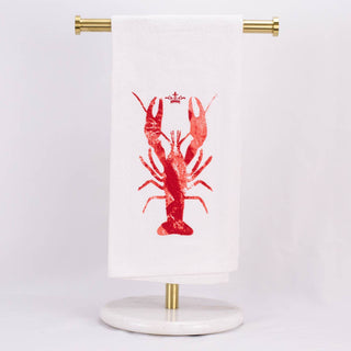 Watercolor Crawfish Flour Sack Hand Towel White/Red 20x28 - Chickie Collective
