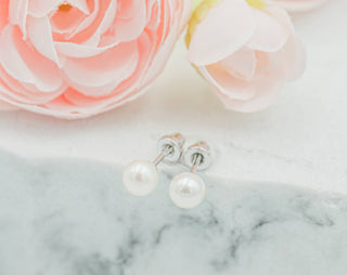 Sterling Silver Screw-Back White Pearl Earrings for Children - Chickie Collective