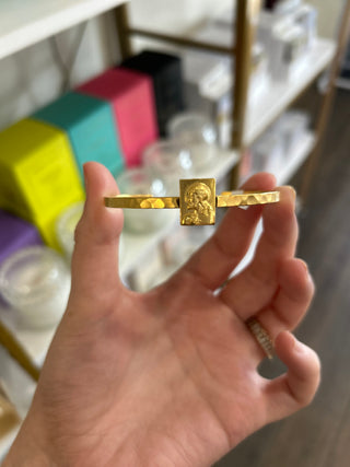 Hammered Thin Jesus Gold Cuff Bracelet - Chickie Collective
