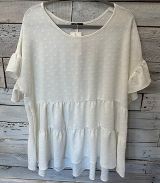 White | Dot Ruffle Sleeve Multi Tier Tunic Top Women's Top - Chickie Collective