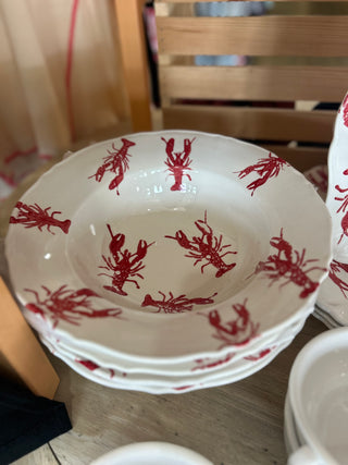 Watercolor Crawfish Serving Bowl White/Red 12x12x3.5 - Chickie Collective