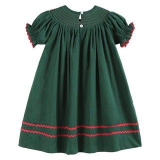 Christmas Mistletoe Embroidered Green Smocked Bishop Dress Kids clothes    - Chickie Collective