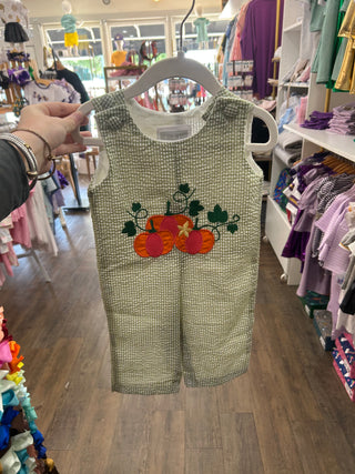 Green Gingham Pumpkin Overalls Boys JonJon - Chickie Collective