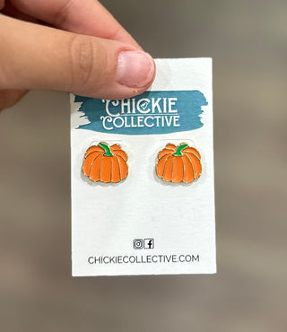Gold & Orange Pumpkin Stud Earrings Earrings - Chickie Collective