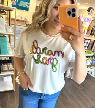 Sparkling White Sequin Mardi Gras Celebration Tee - Chickie Collective