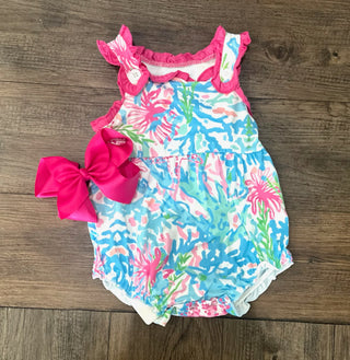 Sleeveless Light Blue Watercolor Girls Summer Bubble - Chickie Collective