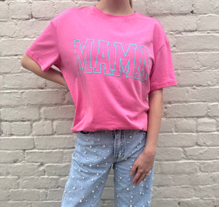 Bright Pink MAMA Letter Graphic Neon T Shirt for Moms Women's Top - Chickie Collective