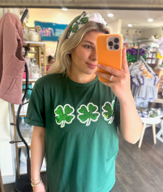 Sequin Embellished Green Clover T-shirt for St. Patrick's Day Celebrations - Chickie Collective